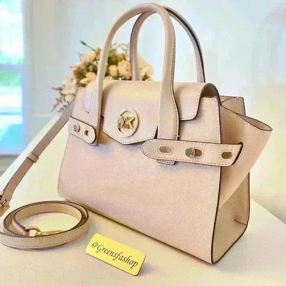 Michael Kors Purse Carmen Medium Flap Satchel shoulder bag buff
